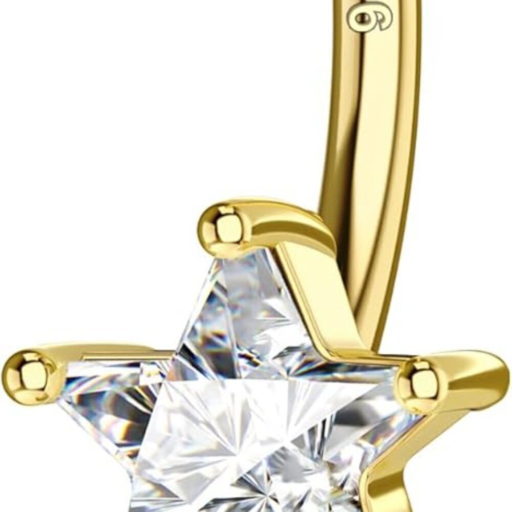 Sterling Silver Belly Button Ring Dangle Star 14g… - image 1